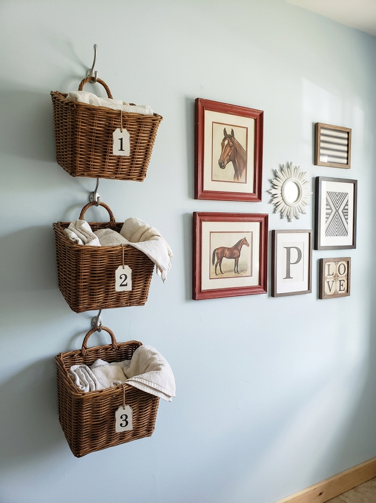 Gray bathroom wall with a script decal, a no-drill way to decorate bathroom walls